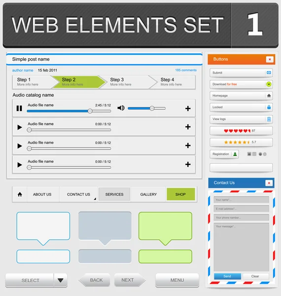 Web tasarım öğeleri kümesi — Stok Vektör