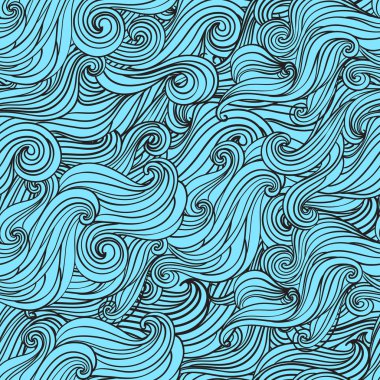 Dikişsiz soyut çizilmiş desen, dalgalar arka plan