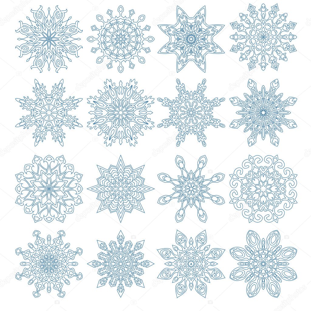 Set of sixteen snowflakes