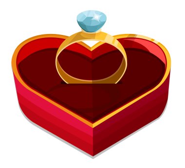 yüzüğün üzerine beyaz izole kırmızı kalp kutu