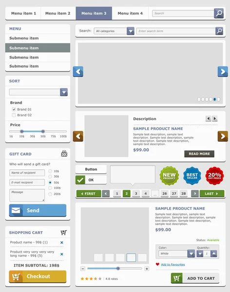 Web tasarım öğeleri kümesi. Online alışveriş.