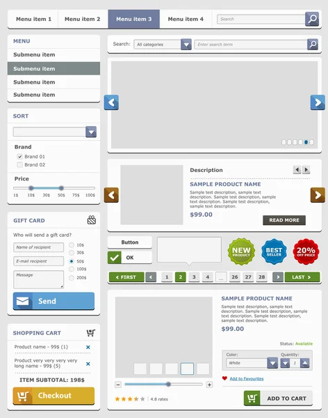 Conjunto de elementos de diseño web. Tienda online . — Archivo Imágenes Vectoriales