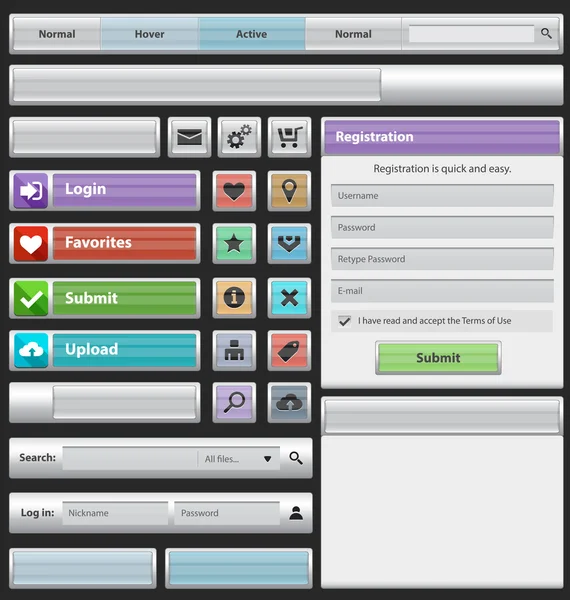 Комплект элементов веб-дизайна из стекла — стоковый вектор