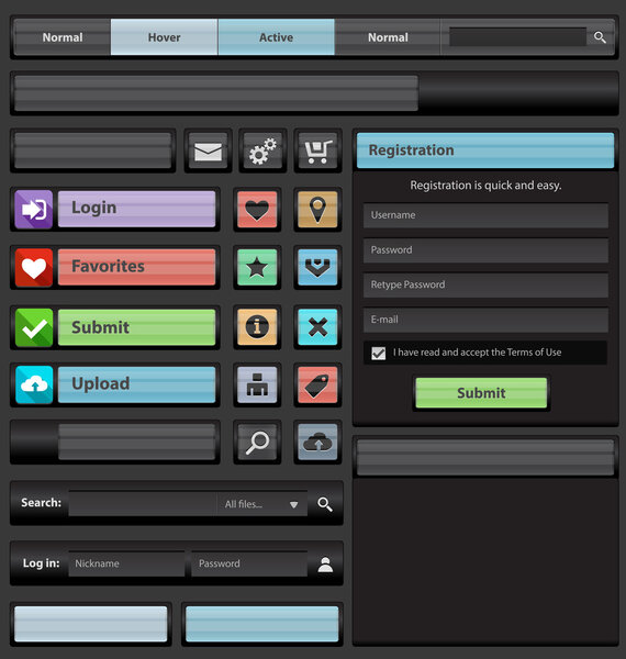 Glass black web design elements set