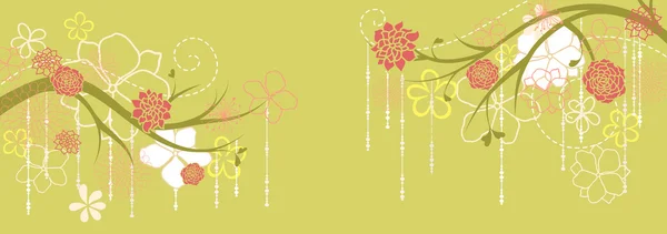 Panorama avec branches et fleurs printanières — Image vectorielle