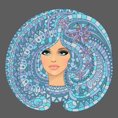 doku ile kız ve soyut çiçek