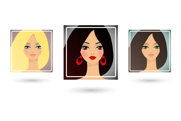 Üç güzel kız avatar kümesi — Stok Vektör