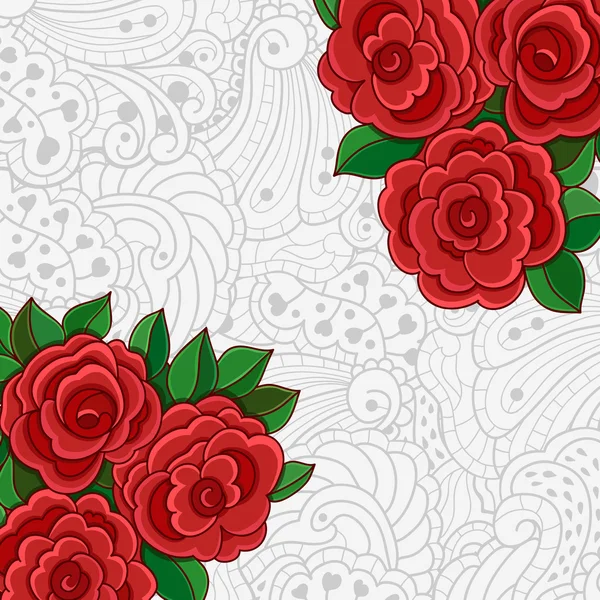 Hintergrund mit roten Rosen und Blättern. — Stockvektor