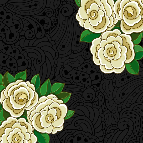 Background with white roses and leaves. — Stock Vector