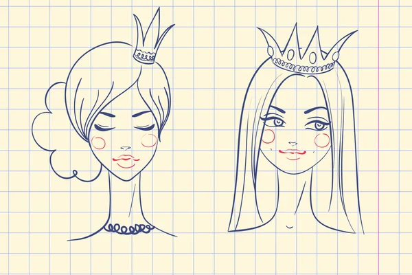 Princess. Sketches style in notebook — Stock Vector