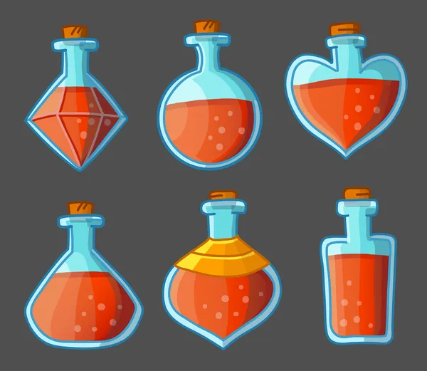 Colección de botellas mágicas rojas — Vector de stock