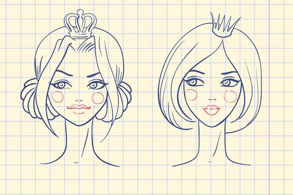 Princess. Sketches style in notebook — Stock Vector