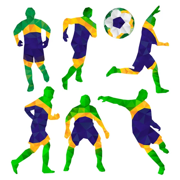 Бразильские футболисты, установленные с мячом в треугольниках — стоковый вектор