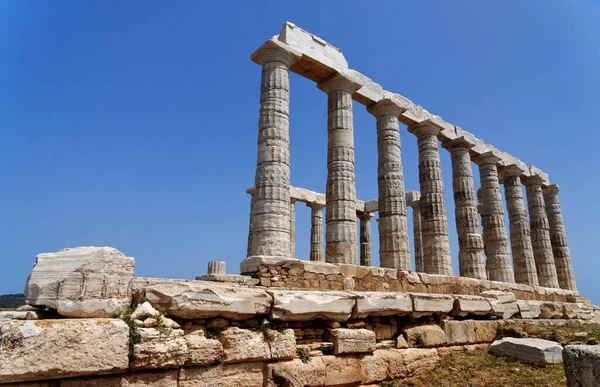 Ruïnes Van Tempel Van Poseidon Cape Sounion Bij Athene Griekenland Stockfoto