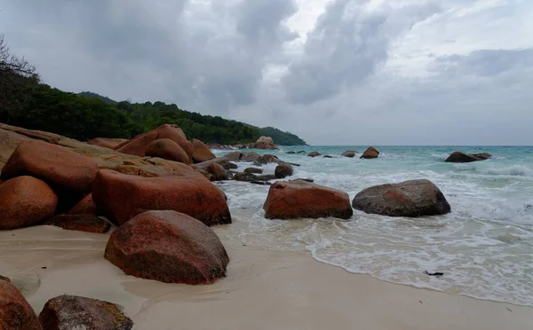 Tropical Beach Anse Georgette Praslin Island Seychelles Cloudy Day — Stock Photo, Image