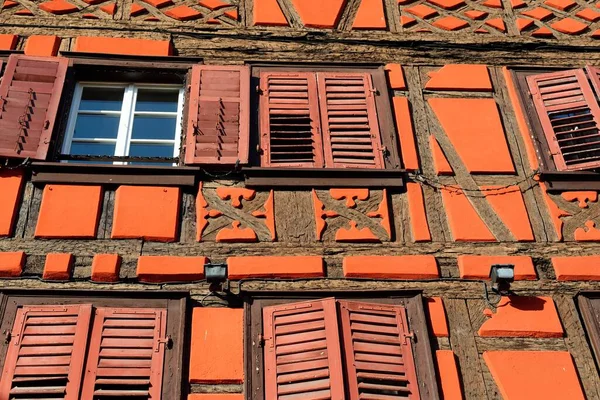 Facade Fachwerkhaus Timber Framing Riquewihr Village Alsace France — Stock Photo, Image