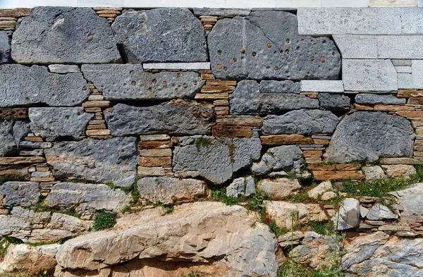Textura Del Antiguo Muro Piedra Sitio Arqueológico Karthaia Isla Kea — Foto de Stock
