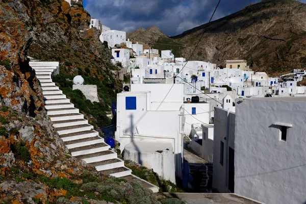 Dramatic View Town Chora Serifos Island Greece Cloudy Sky Royalty Free Stock Images