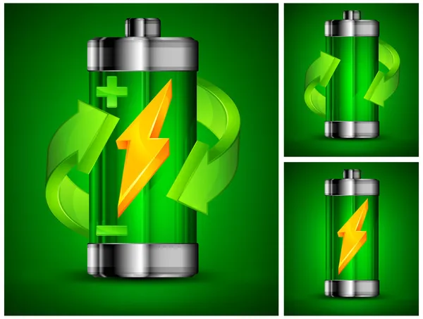 Batterij recycling concept op groen — Stockvector