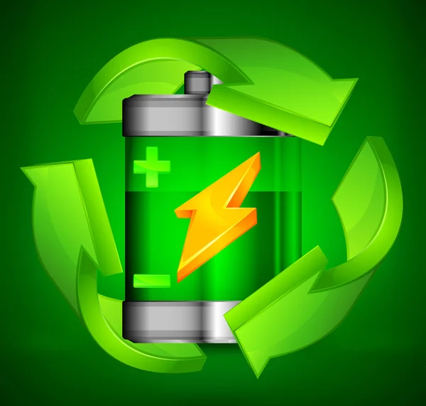 Batterie-Recycling-Konzept auf grün — Stockvektor