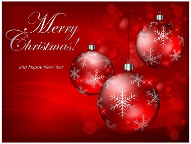 Baubles kırmızı arka plan ve metin üzerinde