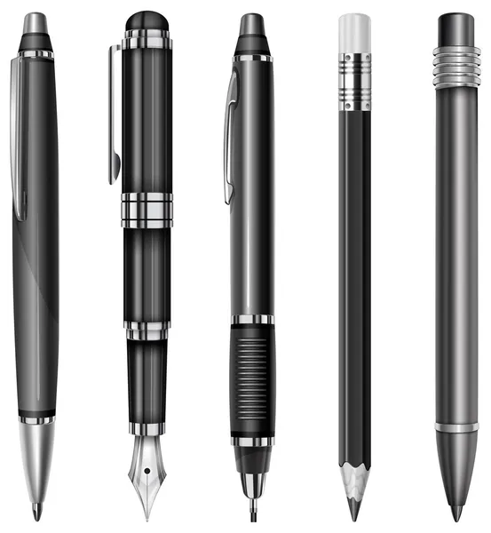 Conjunto de canetas e lápis Vetor De Stock