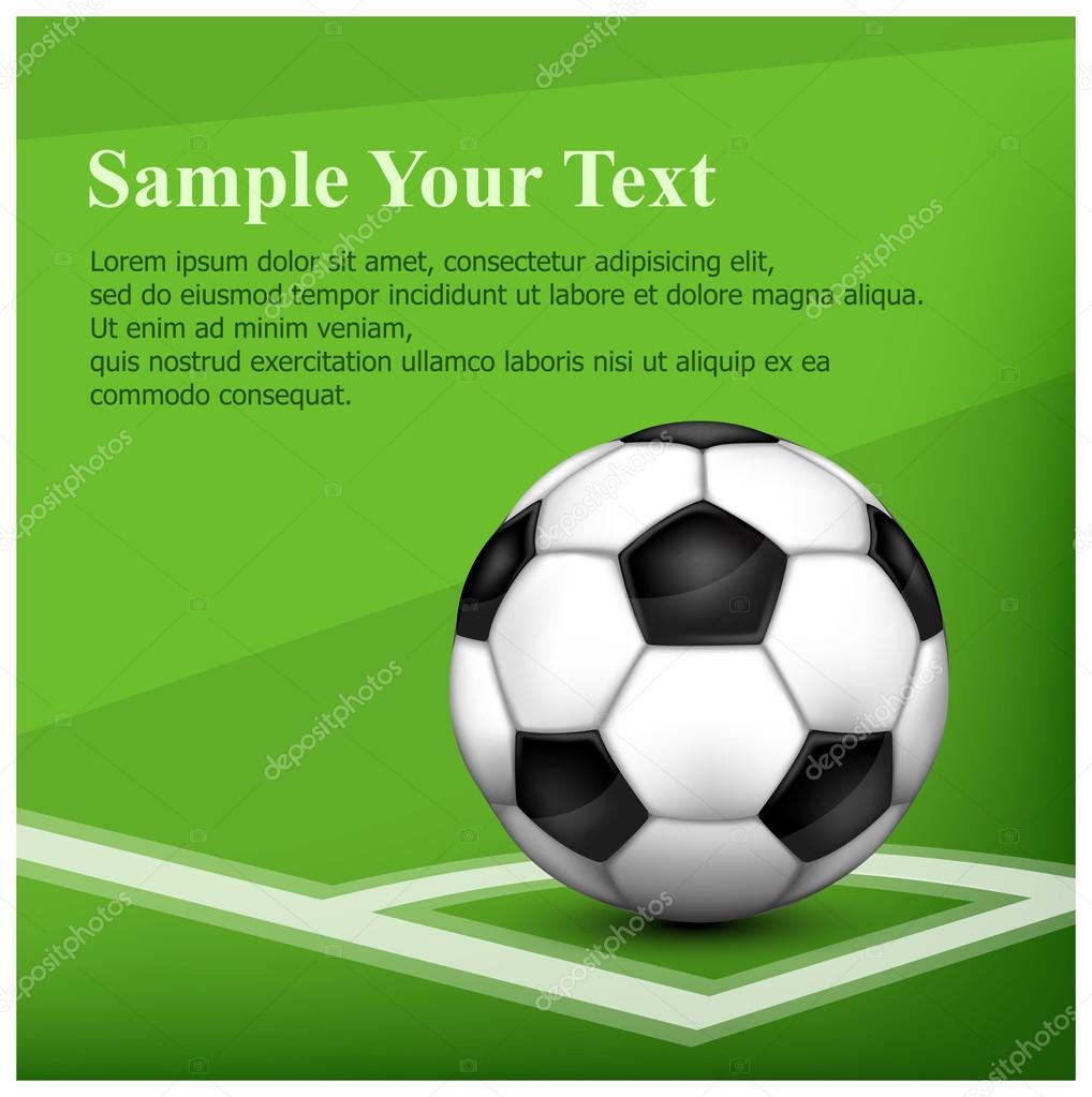 Football (soccer) ball on corner of field and text