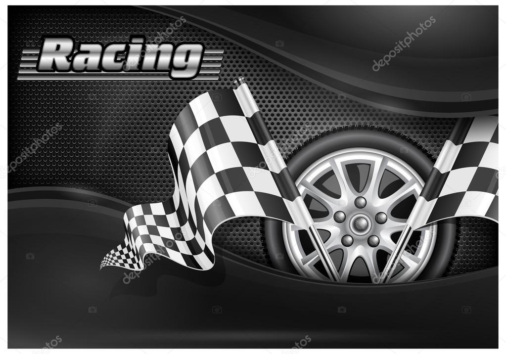 Checkered flags and wheel & text — Stock Vector © creatOR76 16831145