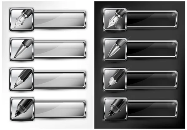Iconos de lápiz blanco y negro — Vector de stock