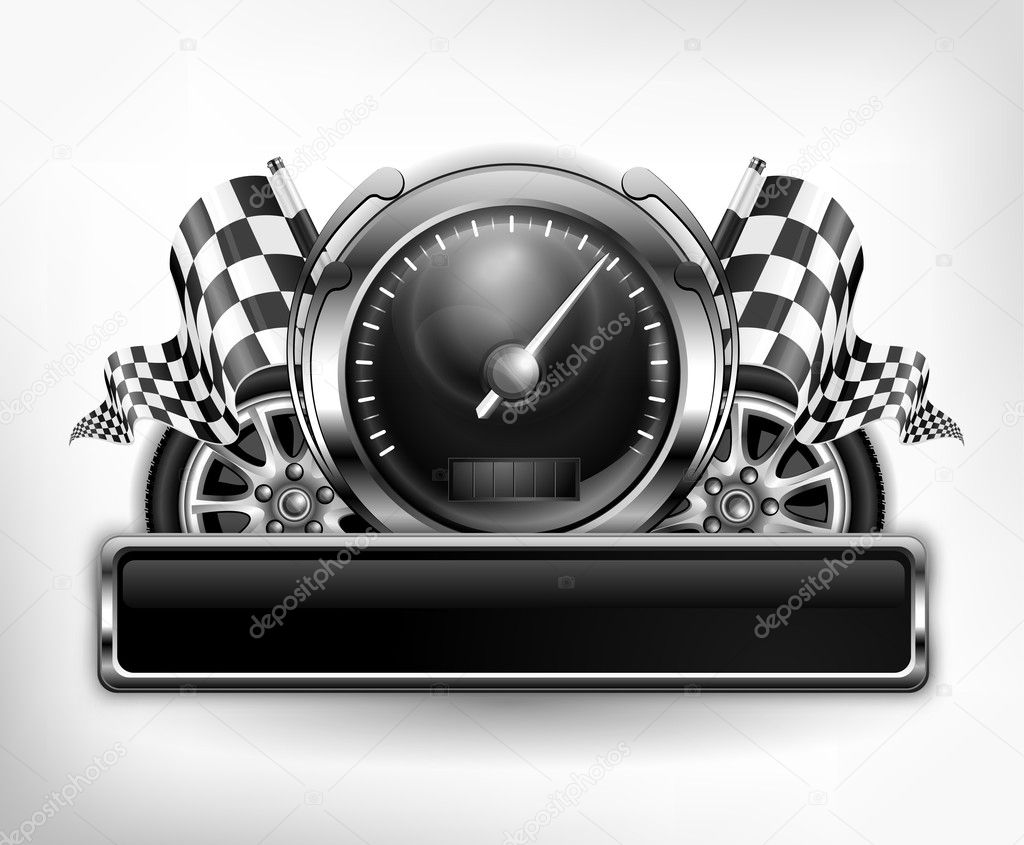 Racing emblem speedometer on white