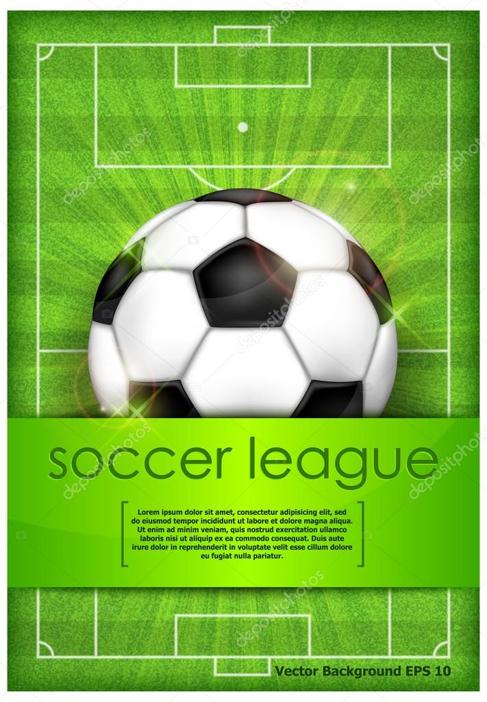 Ball on green field background and text