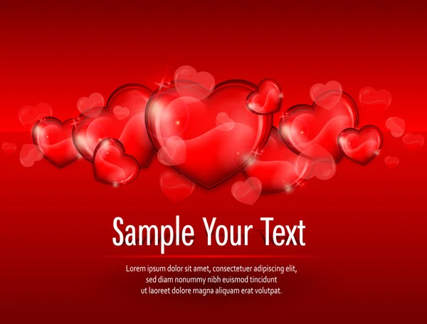 Herzen auf rot & text — Stockvektor
