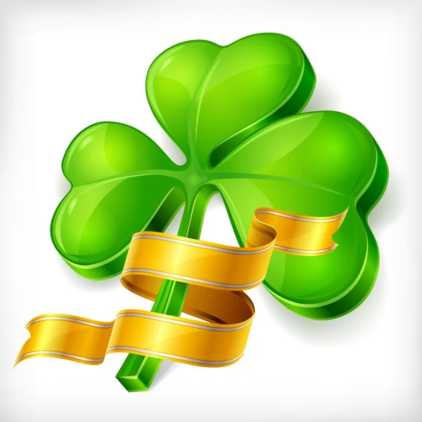 Clover leaf & gold ribbon — Stock Vector