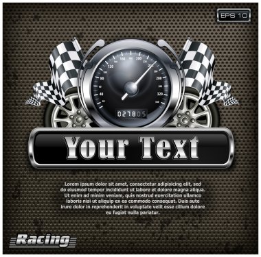 Racing emblem speedometer on black & text clipart
