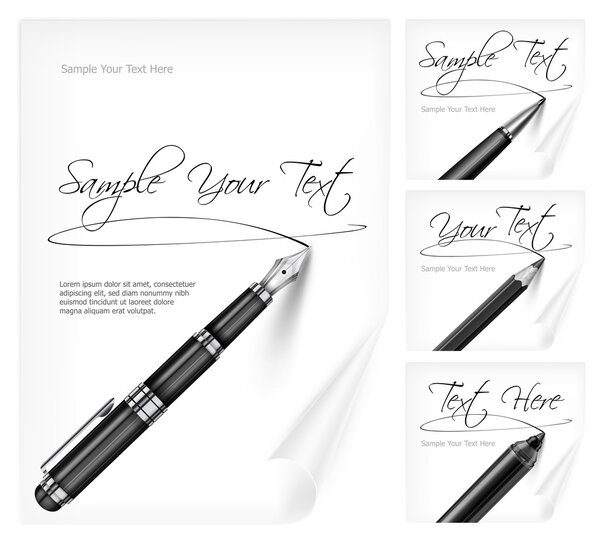 Письменные инструменты и лист бумаги
