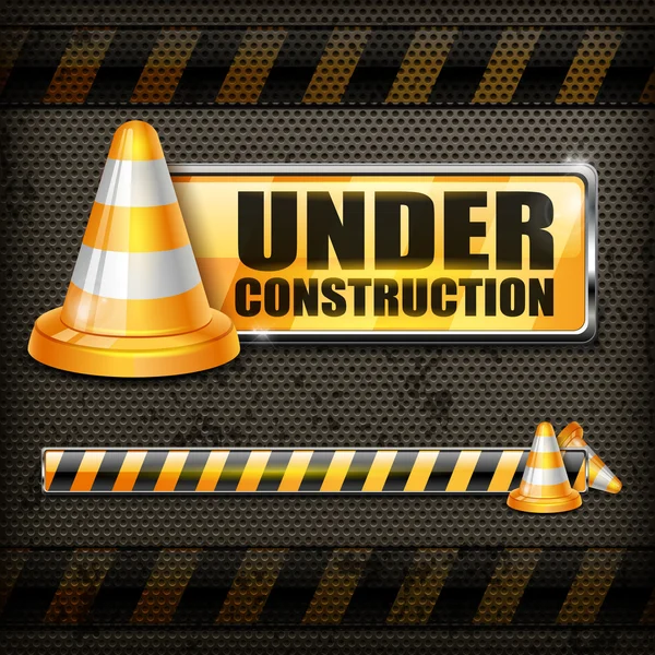 Under construction sign & traffic cones — Stock Vector