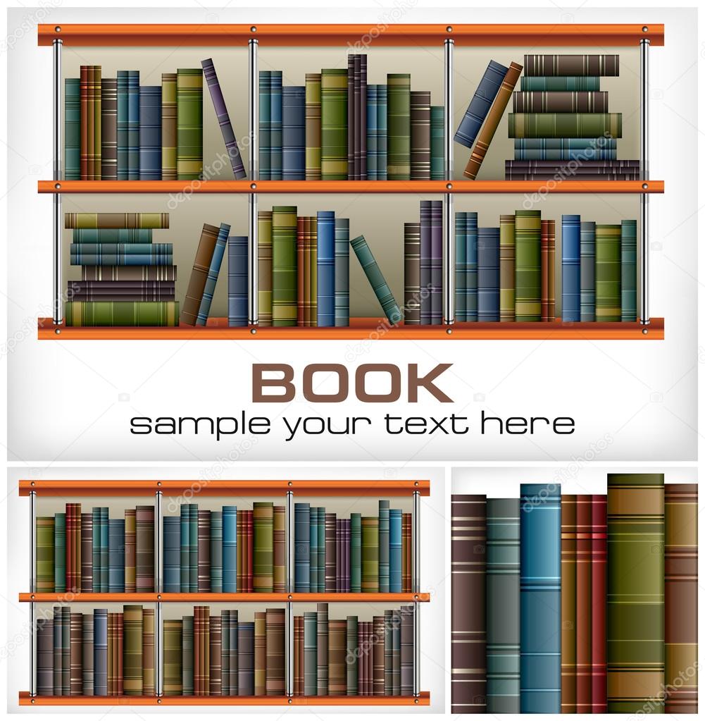 Books on shelves & text