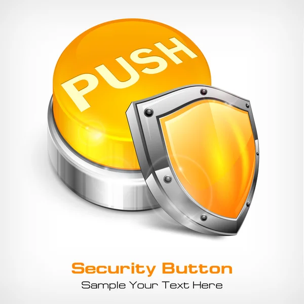 Yellow button with shield, — Stock Vector