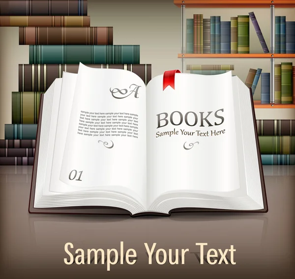 Libros abiertos con texto en el escritorio — Vector de stock
