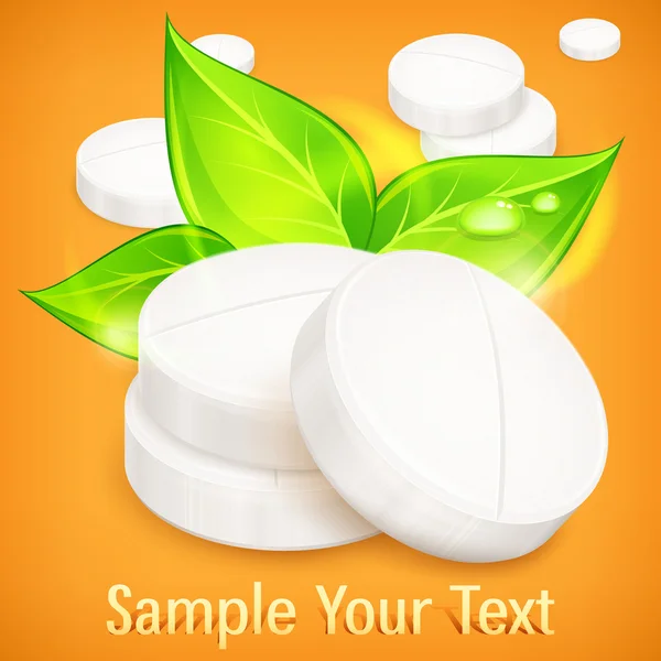 Pills natural on yellow — Stock Vector