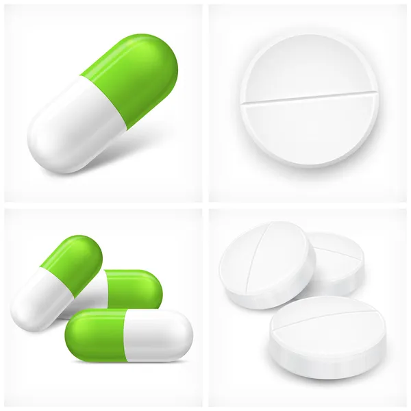 Different pills on white — Stock Vector