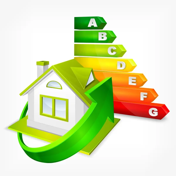 Calificación de eficiencia energética con flechas y casa — Archivo Imágenes Vectoriales