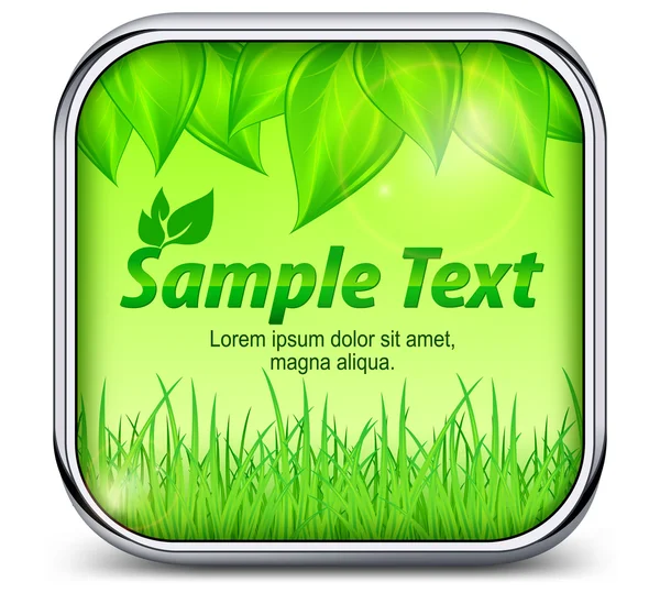Green square icon with leaves and grass — Stock Vector