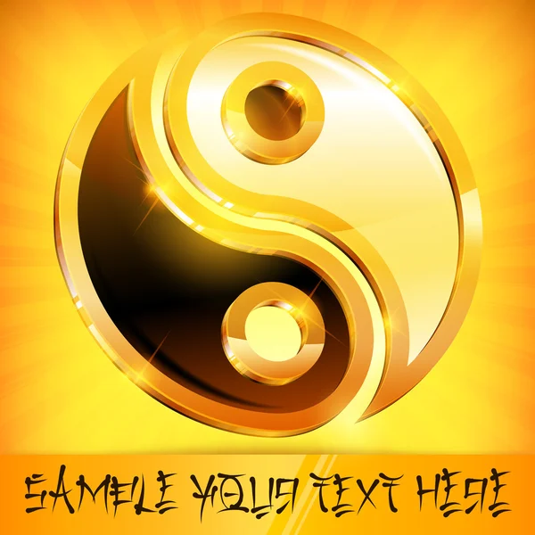 Yin yang símbolo de ouro em amarelo & texto — Vetor de Stock