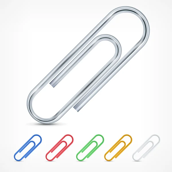 Metallic color paperclips on white — Stock Vector