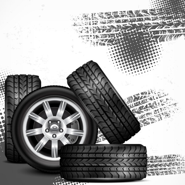 Car wheels and tire tracks