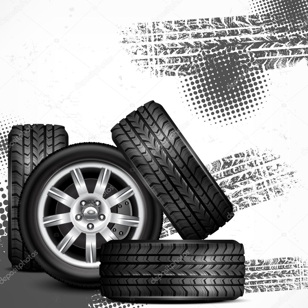 Car wheels and tire tracks