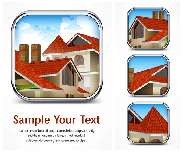 Icon set with red tile roof — Stock Vector