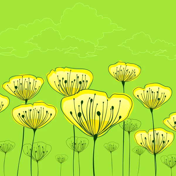 Flores estilizadas en verde — Vector de stock