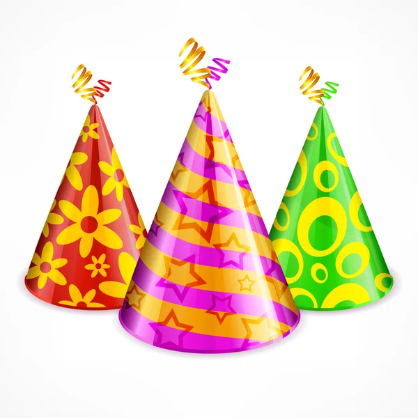 Three party hats on white — Stock Vector